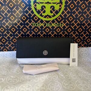 Tory Burch Emerson Wallet on a Chain Crossbody Bag Black Silver